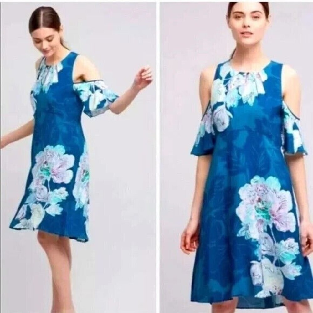 Maeve Anthropologie Women Elia Cold Shoulder Dress Floral Tropical 6